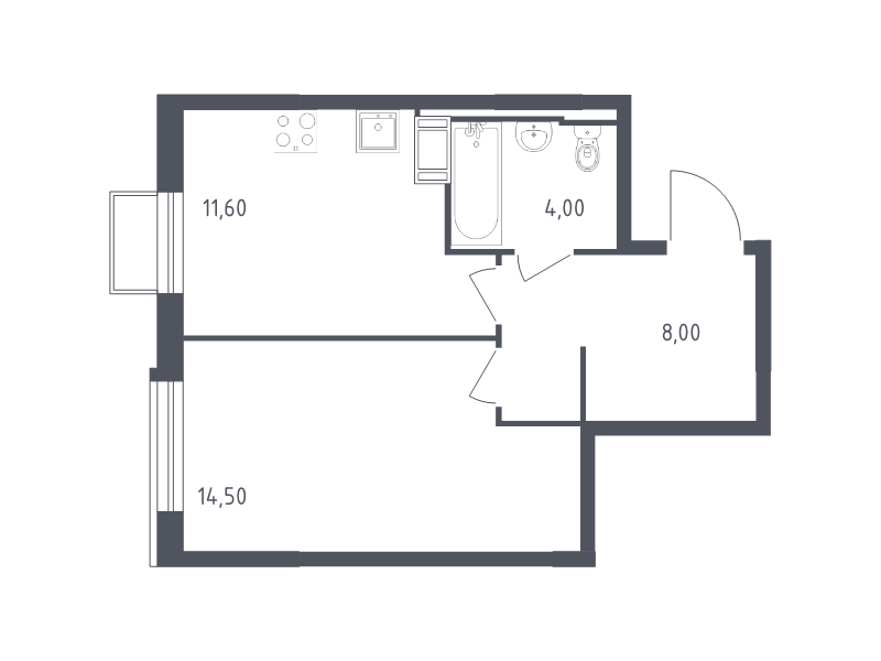 1-комнатная квартира, 38.1 м² в ЖК "Курортный Квартал" - планировка, фото №1