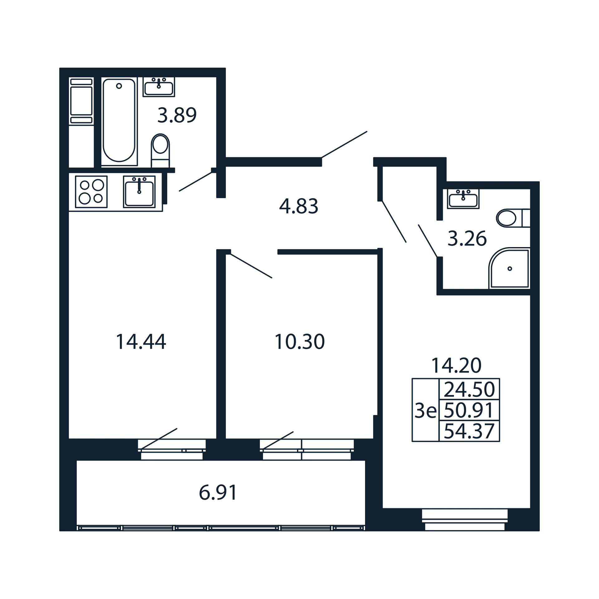 2-комнатная квартира, 50.91 м² в ЖК "Полис Новоселье" - планировка, фото №1