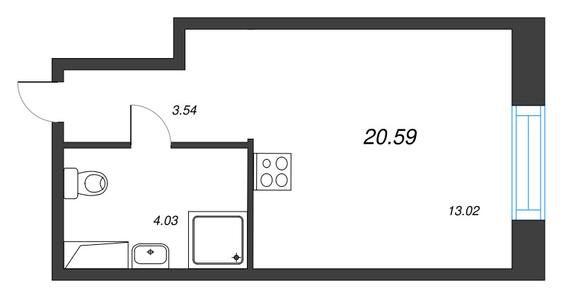 Квартира-студия, 20.59 м² - планировка, фото №1
