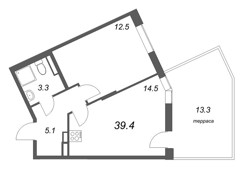 1-комнатная квартира, 39.4 м² в ЖК "Экография" - планировка, фото №1