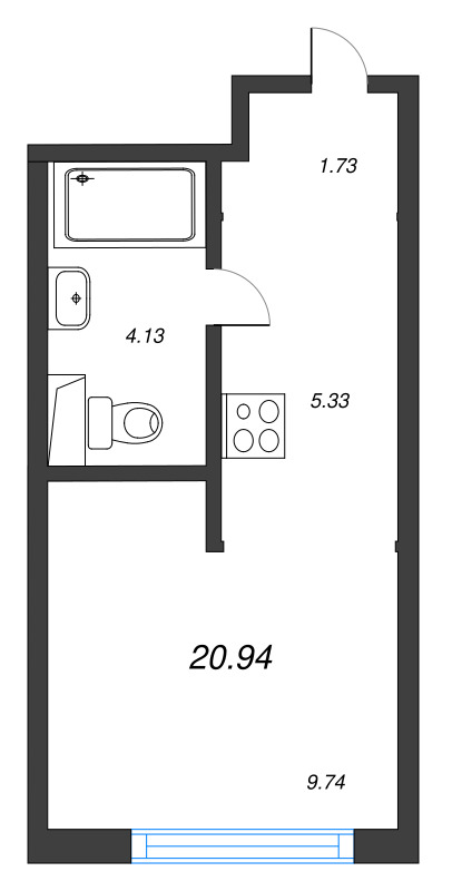 Квартира-студия, 20.92 м² в ЖК "Новая Земля" - планировка, фото №1