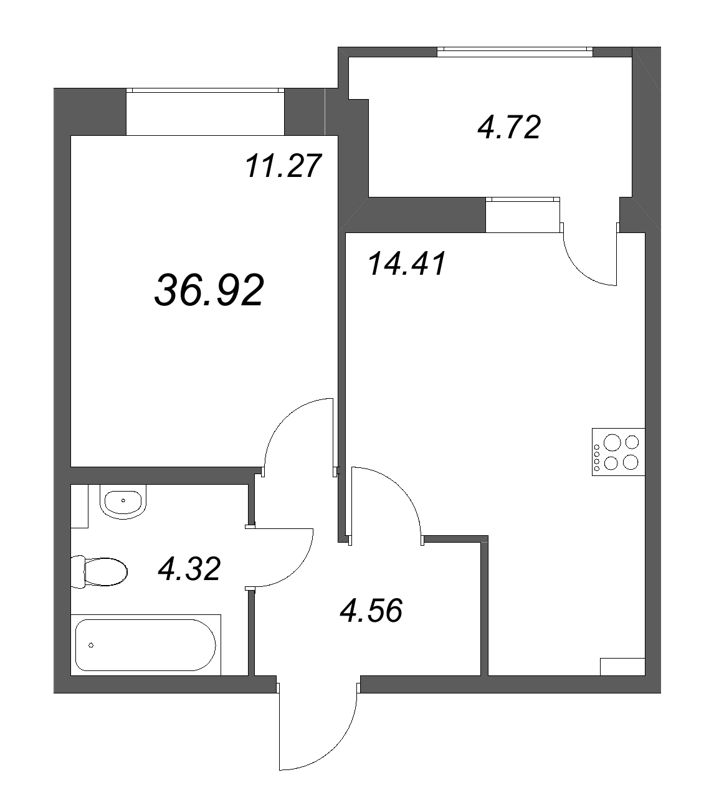 1-комнатная квартира, 36.92 м² в ЖК "Аквилон RekaPark" - планировка, фото №1