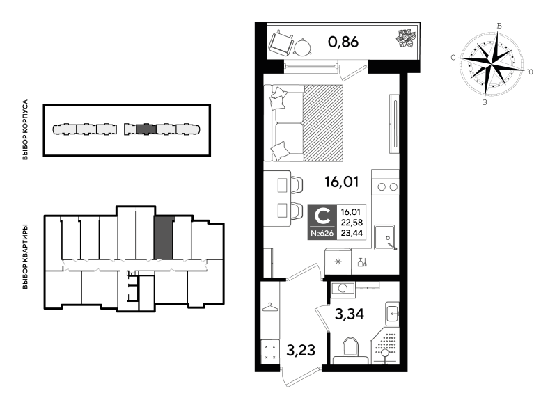 Квартира-студия, 23.44 м² в ЖК "Догма Юкки" - планировка, фото №1
