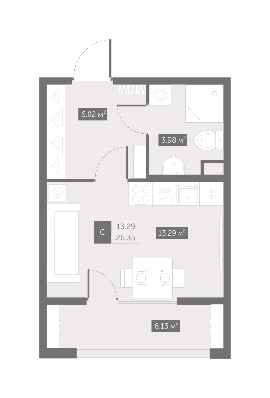 Квартира-студия, 26.3 м² в ЖК "UP-квартал Новый Московский" - планировка, фото №1