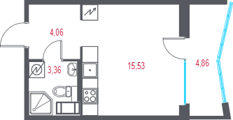 Квартира-студия, 24.41 м² в ЖК "Город-спутник Южный" - планировка, фото №1