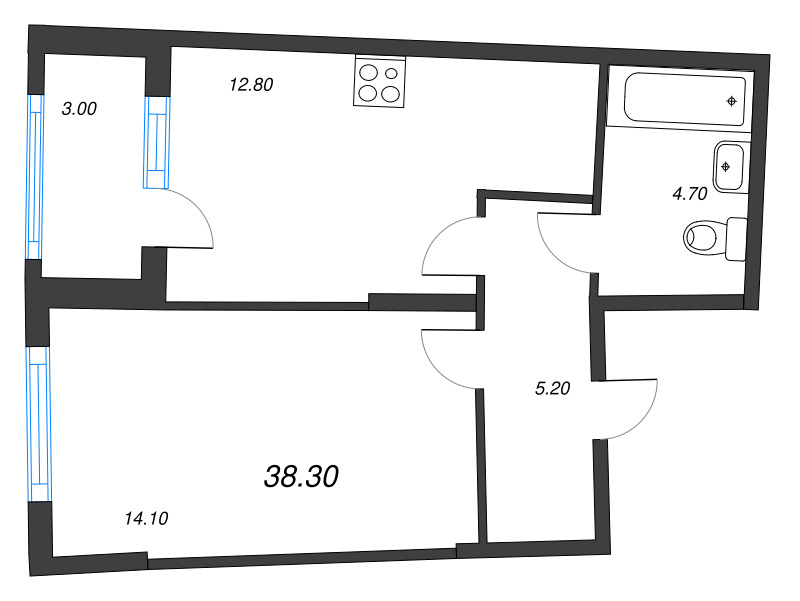 1-комнатная квартира, 38.3 м² в ЖК "Ягодное Река Парк" - планировка, фото №1