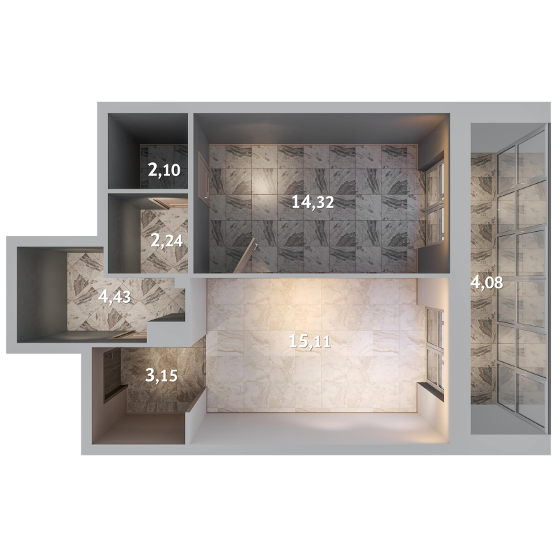 2-комнатная (Евро) квартира, 45.43 м² - планировка, фото №1