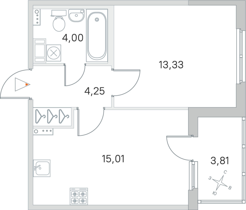 2-комнатная (Евро) квартира, 36.59 м² в ЖК "Любоград" - планировка, фото №1