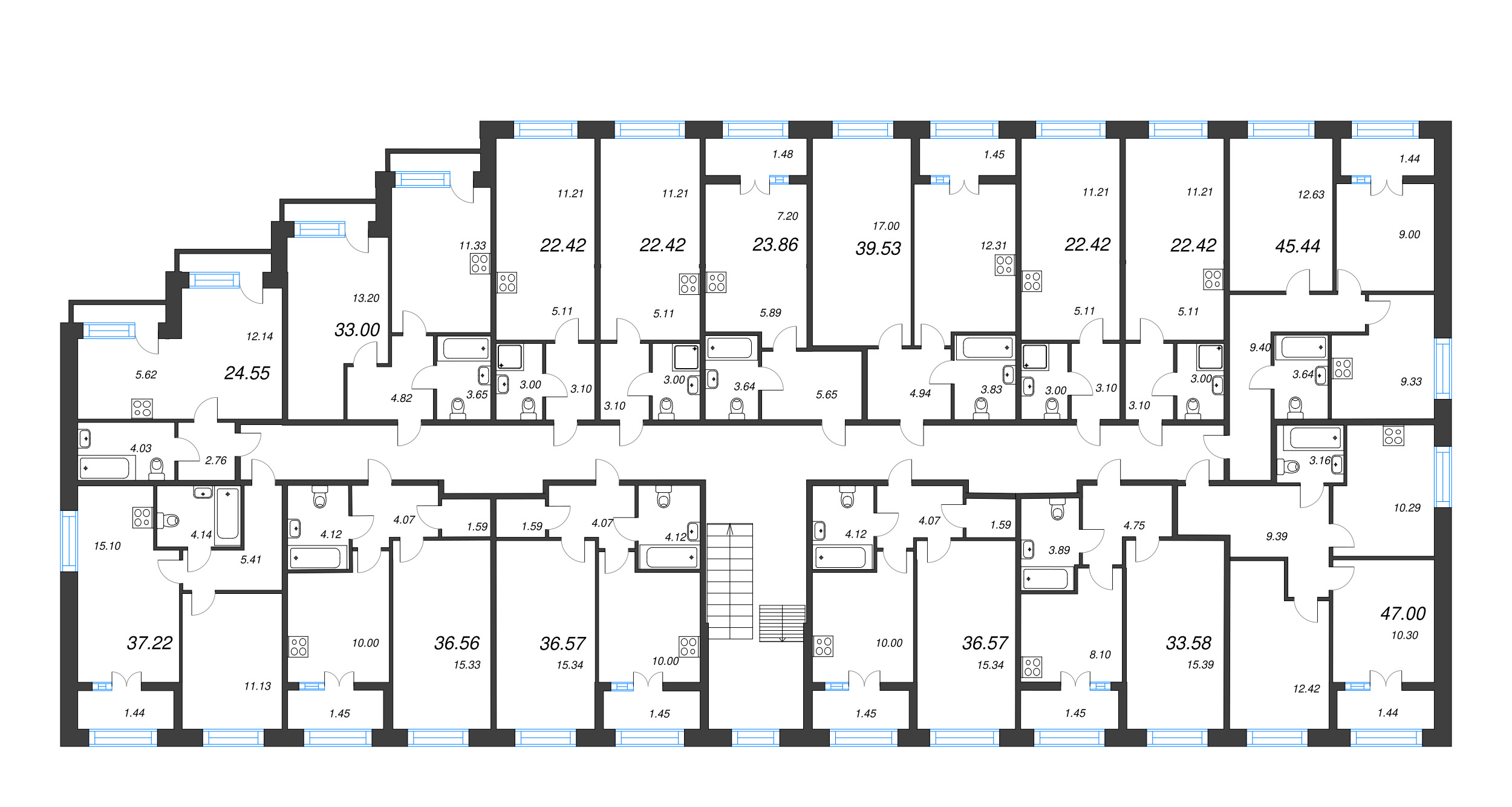 1-комнатная квартира, 22.42 м² в ЖК "Капральский берег" - планировка этажа
