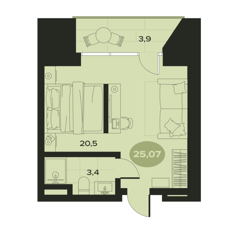 1-комнатная квартира, 27.8 м² в ЖК "Место в Смолячково" - планировка, фото №1