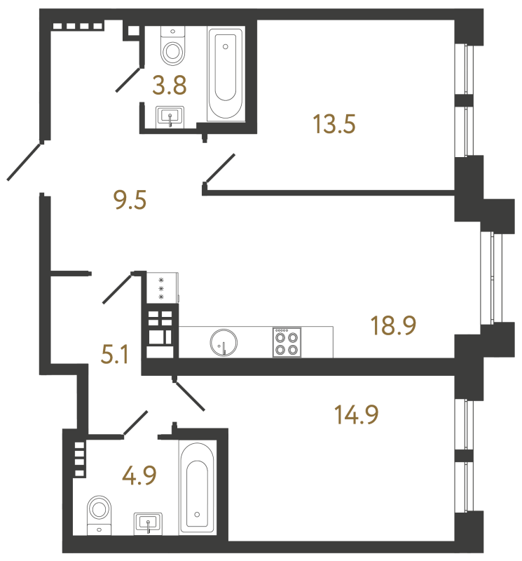 3-комнатная (Евро) квартира, 70.6 м² в ЖК "Коллекционер" - планировка, фото №1