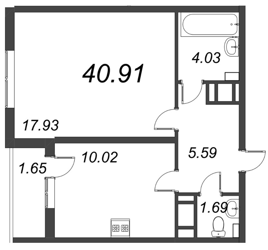 1-комнатная квартира, 42.2 м² в ЖК "Ювента" - планировка, фото №1