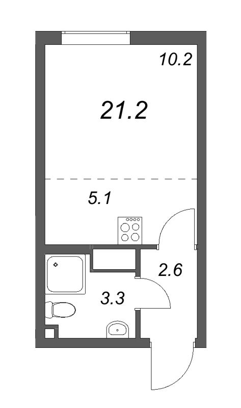 Квартира-студия, 21.2 м² в ЖК "Октябрьская набережная" - планировка, фото №1