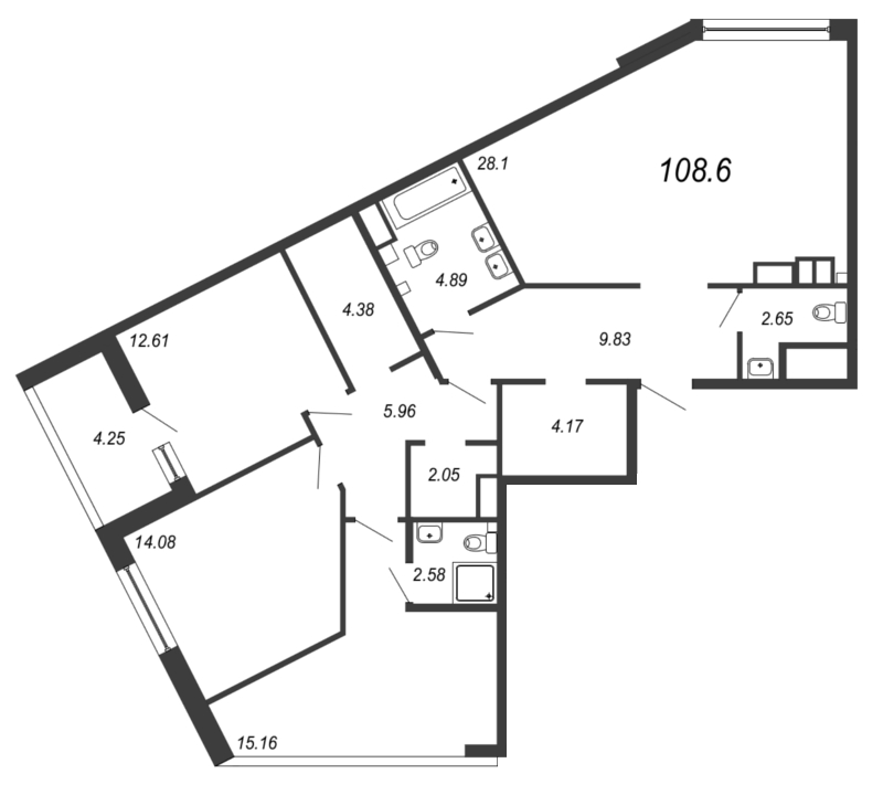 4-комнатная (Евро) квартира, 109.8 м² - планировка, фото №1