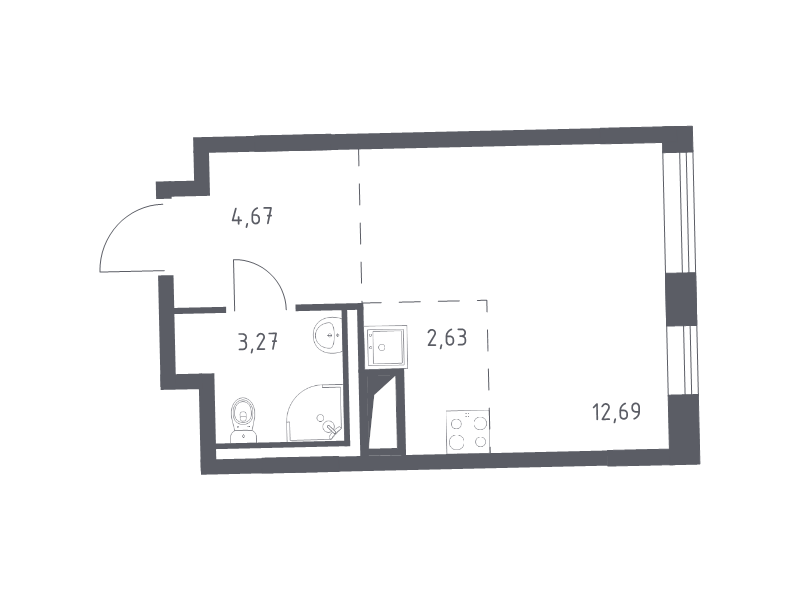 Квартира-студия, 23.26 м² в ЖК "Квартал Лаголово" - планировка, фото №1