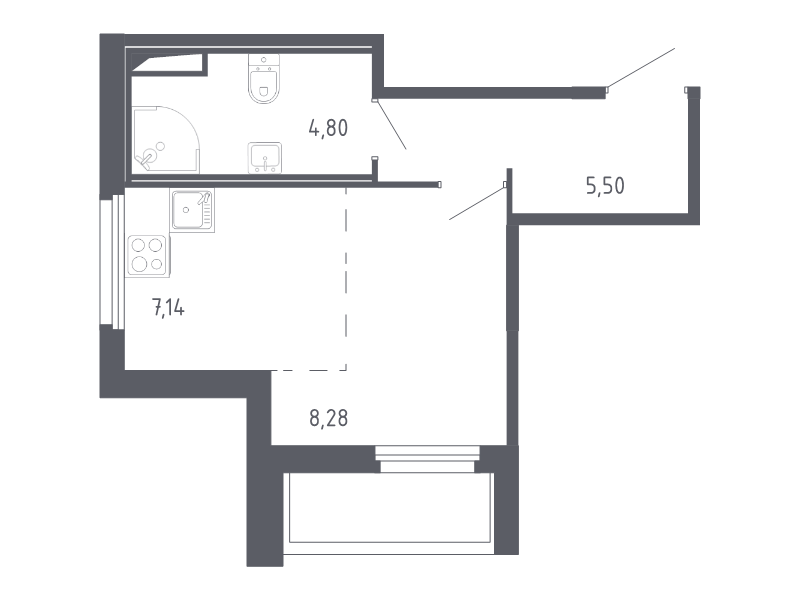 Квартира-студия, 25.72 м² - планировка, фото №1