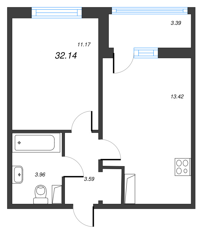 1-комнатная квартира, 32.14 м² в ЖК "Полис ЛАВрики" - планировка, фото №1