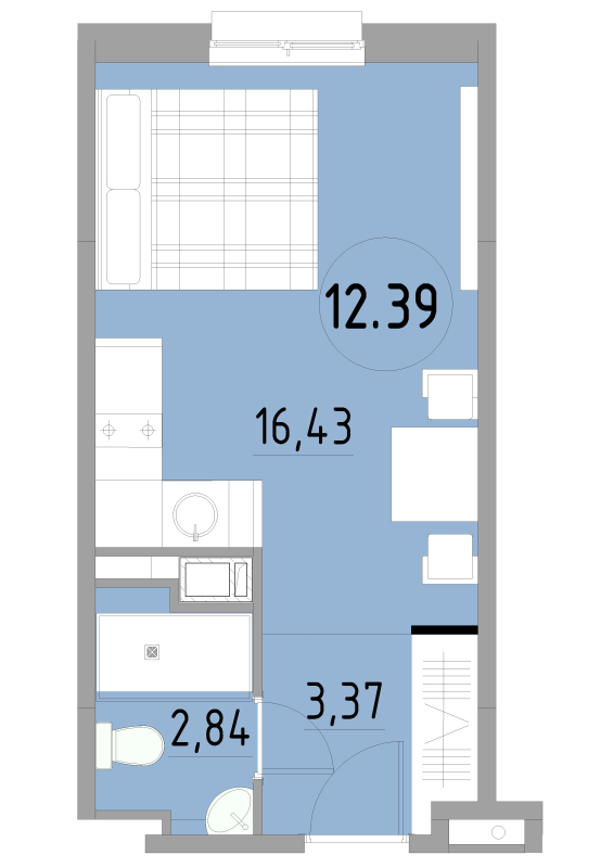 Квартира-студия, 22.64 м² - планировка, фото №1