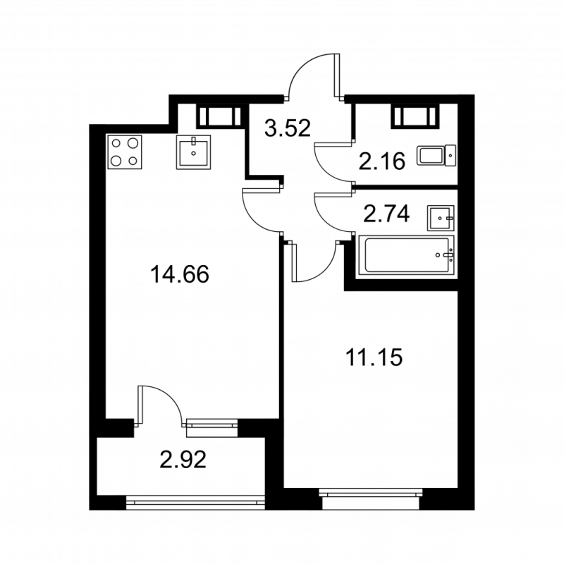 1-комнатная квартира, 35.69 м² в ЖК "Квартал Заречье" - планировка, фото №1