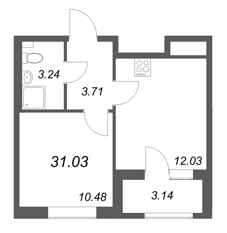 1-комнатная квартира, 31.03 м² в ЖК "Гранат" - планировка, фото №1