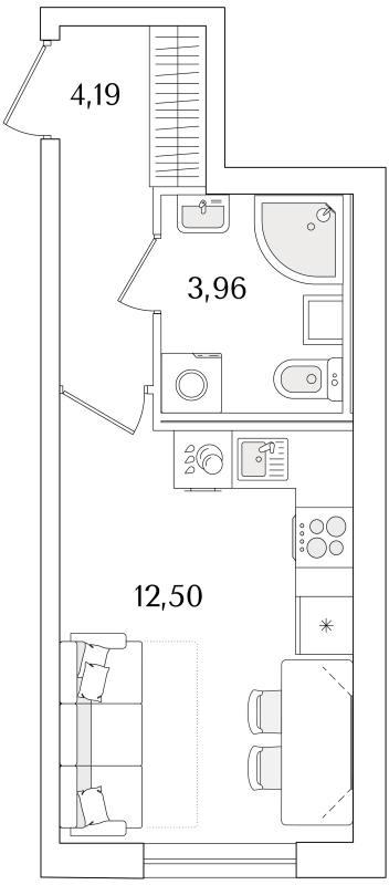 Квартира-студия, 20.65 м² в ЖК "Кинопарк" - планировка, фото №1