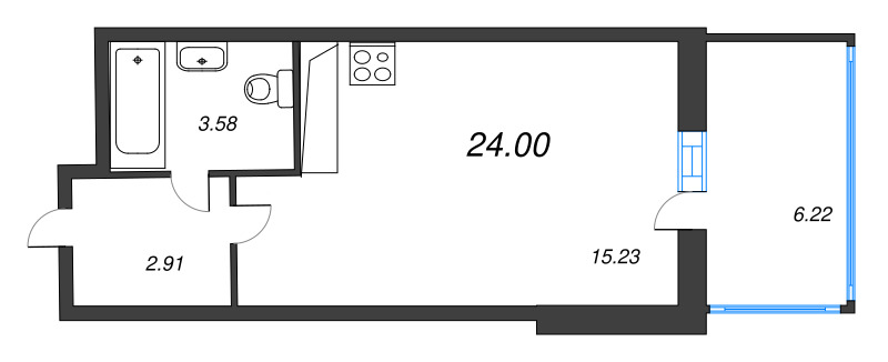 Квартира-студия, 23.5 м² в ЖК "Аквилон Stories" - планировка, фото №1