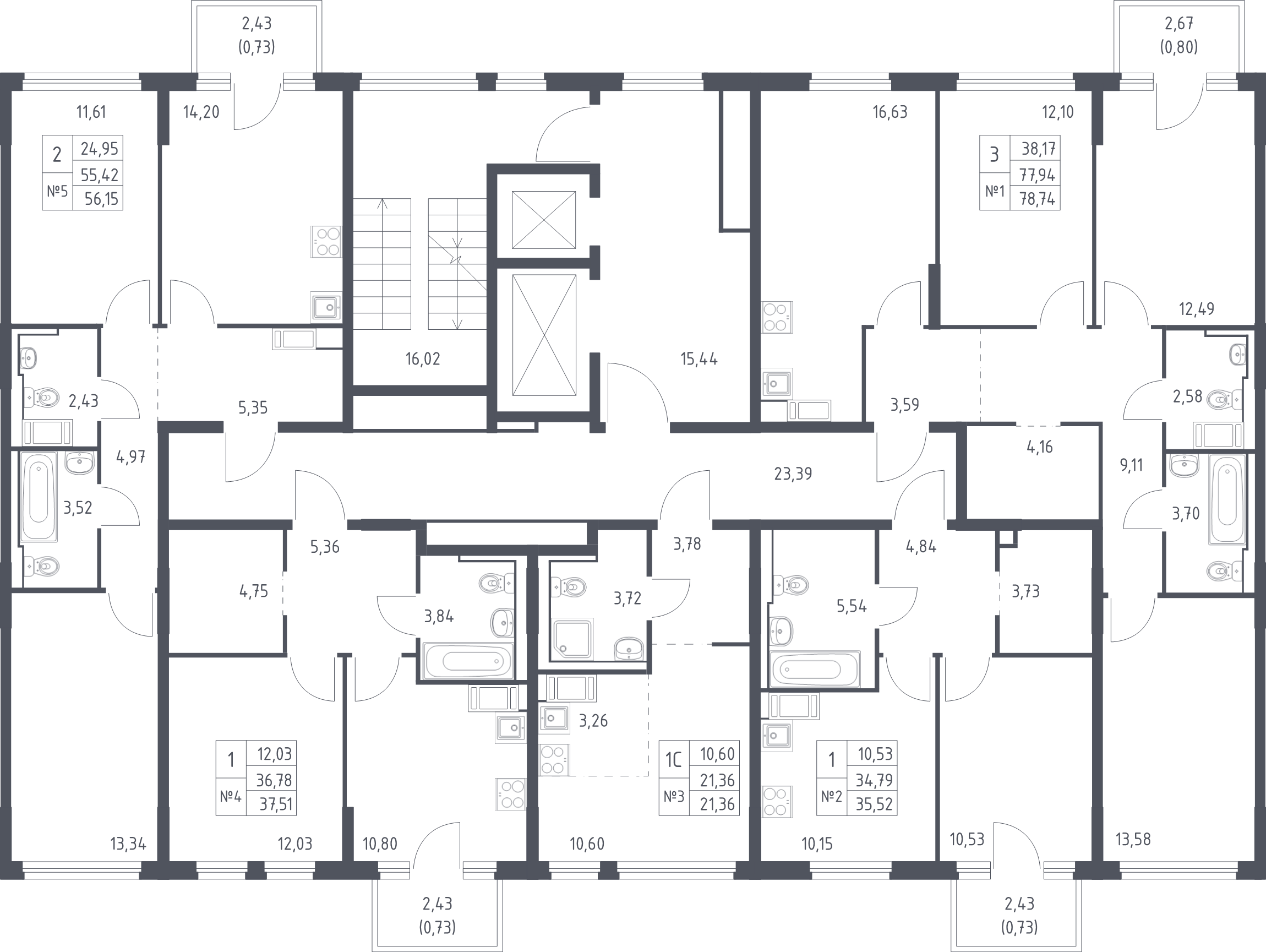 2-комнатная квартира, 55.93 м² в ЖК "Новое Колпино" - планировка этажа