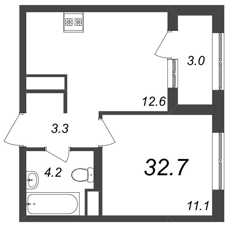 1-комнатная квартира, 32.7 м² в ЖК "Галактика" - планировка, фото №1