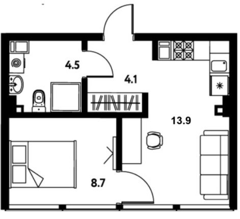 2-комнатная (Евро) квартира, 31.2 м² - планировка, фото №1