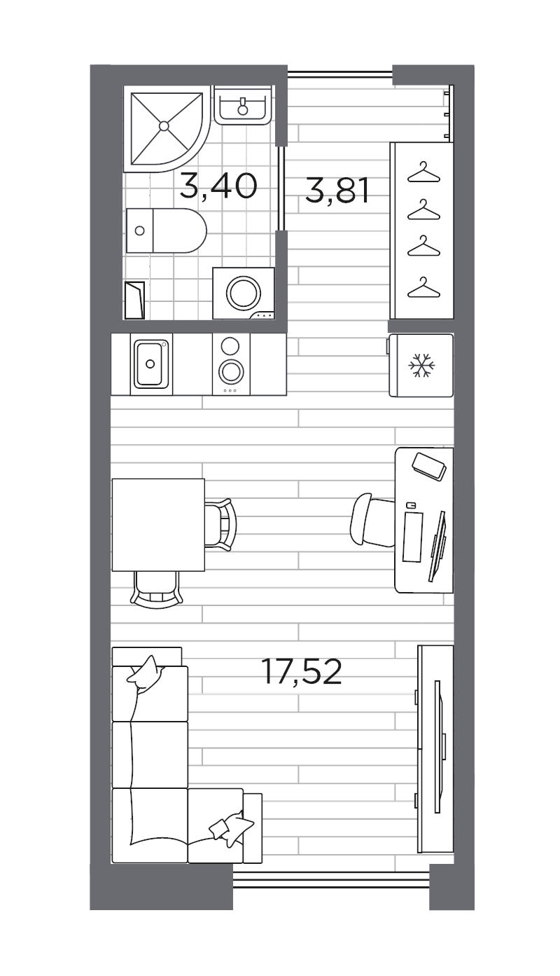 Квартира-студия, 24.73 м² в ЖК "Сезоны" - планировка, фото №1