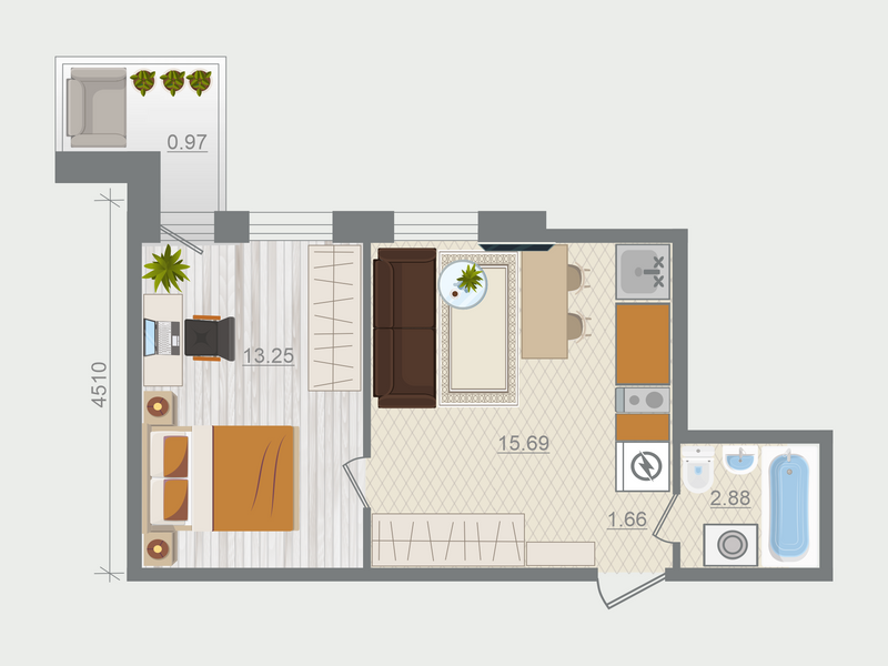 2-комнатная (Евро) квартира, 35.22 м² в ЖК "Эко Квартал Гармония" - планировка, фото №1