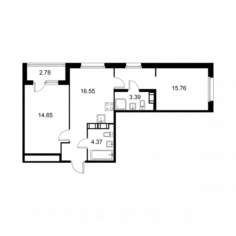 3-комнатная (Евро) квартира, 56.11 м² - планировка, фото №1