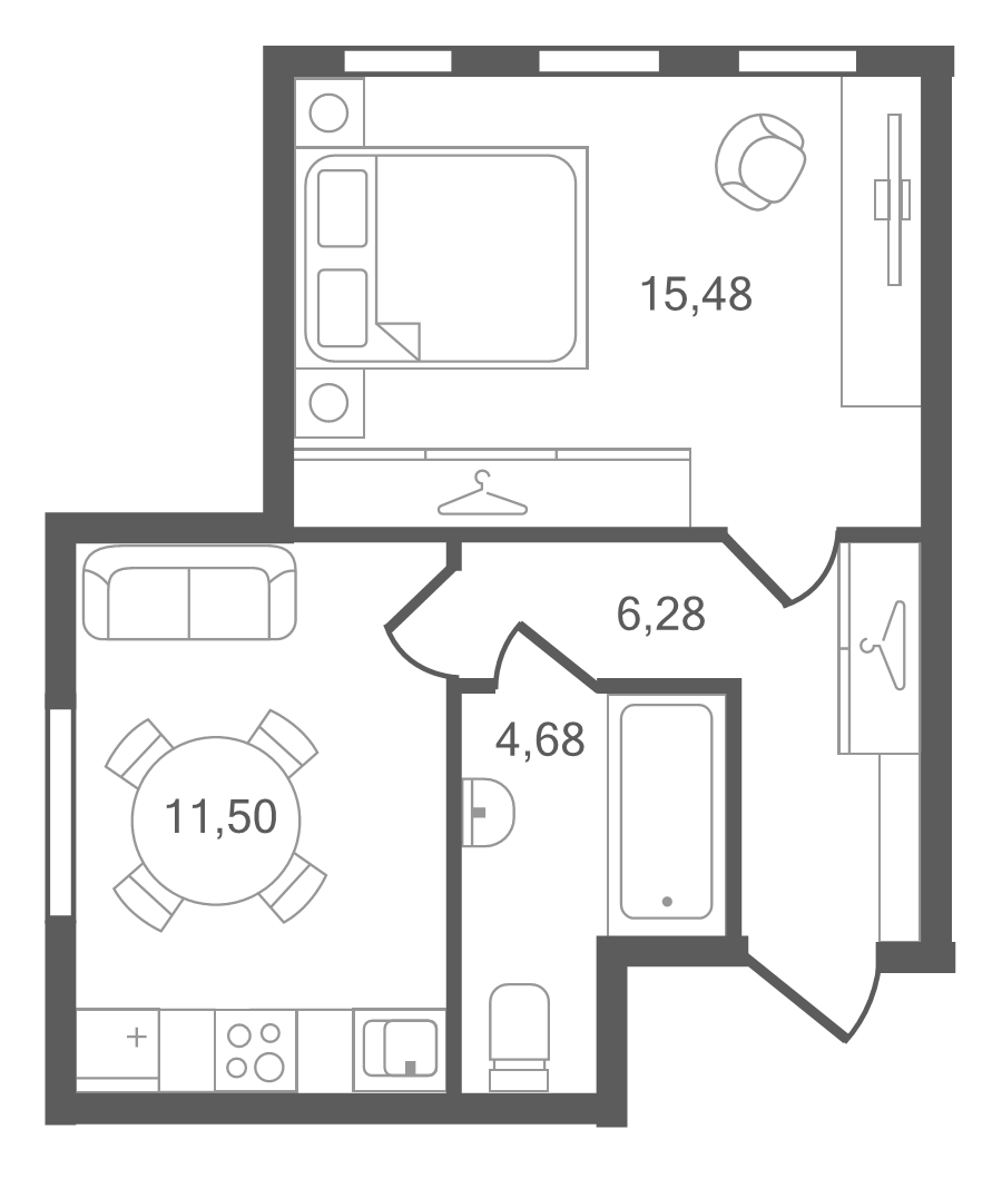 1-комнатная квартира, 37.94 м² в ЖК "Ювента" - планировка, фото №1