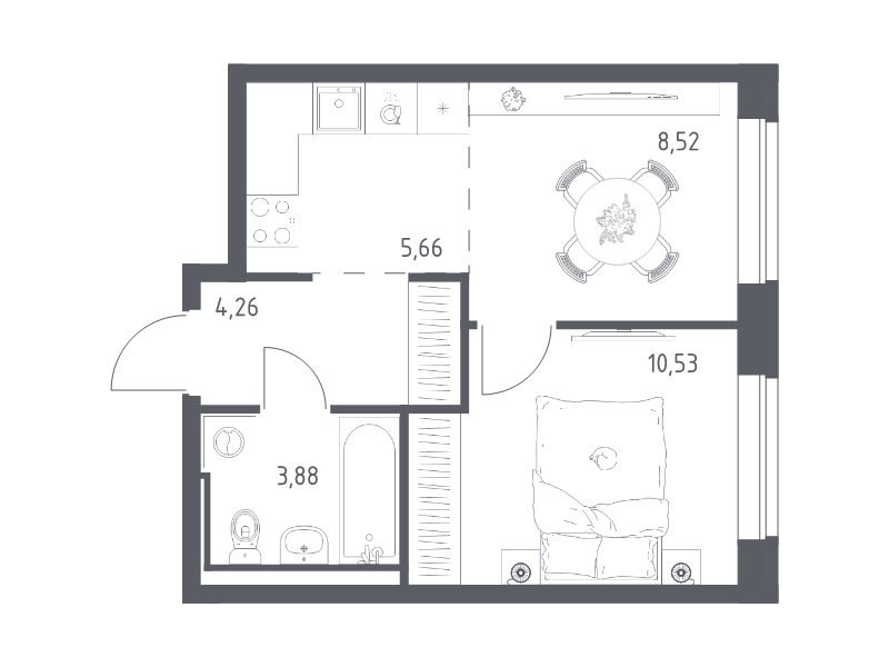 1-комнатная квартира, 32.85 м² в ЖК "Живи! В Рыбацком" - планировка, фото №1