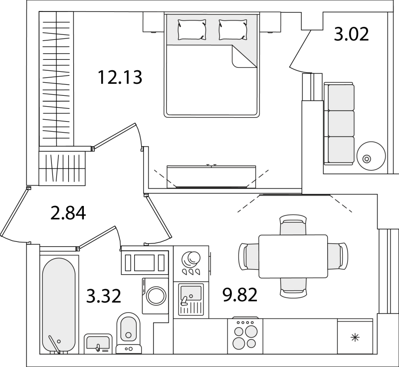 1-комнатная квартира, 29.62 м² в ЖК "Кинопарк" - планировка, фото №1