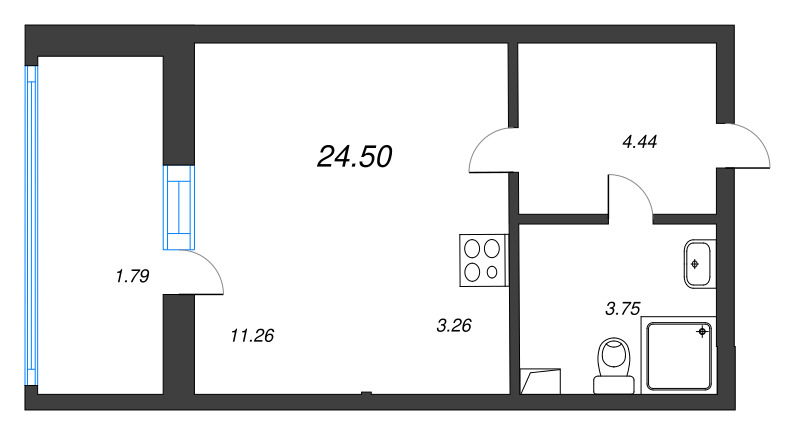 Квартира-студия, 24.5 м² - планировка, фото №1