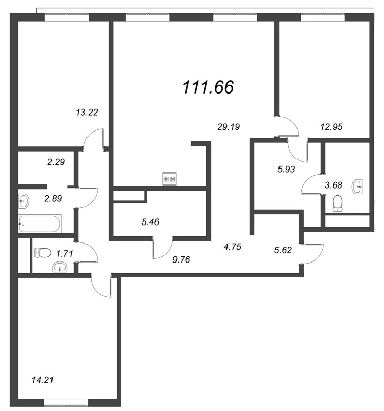 4-комнатная (Евро) квартира, 112.3 м² в ЖК "Малоохтинский, 68" - планировка, фото №1