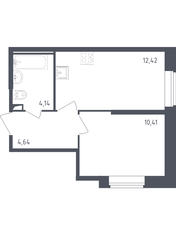 1-комнатная квартира, 31.61 м² - планировка, фото №1