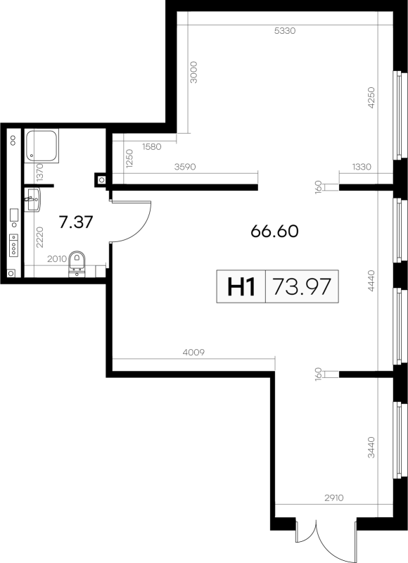 Помещение, 73.97 м² в ЖК "GloraX Парголово" - планировка, фото №1