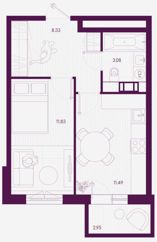 1-комнатная квартира, 36.42 м² - планировка, фото №1