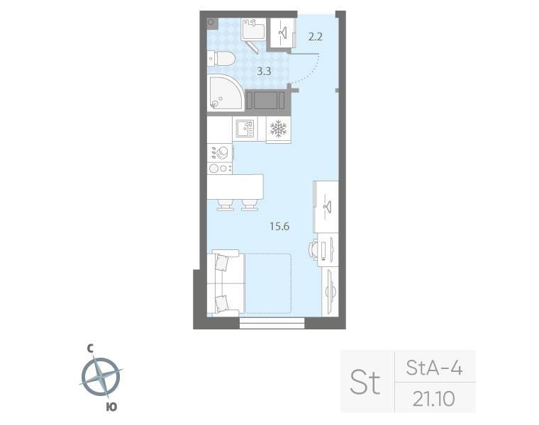 Квартира-студия, 21.1 м² в ЖК "Дыбенко Парк" - планировка, фото №1