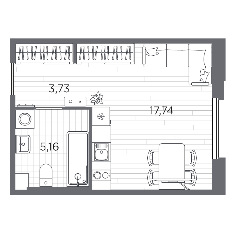 Квартира-студия, 26.63 м² в ЖК "PLUS Пулковский" - планировка, фото №1