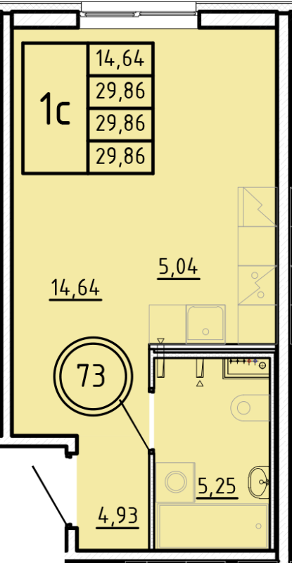Квартира-студия, 29.86 м² в ЖК "Образцовый квартал 16" - планировка, фото №1
