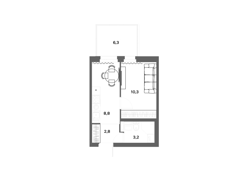1-комнатная квартира, 27 м² в ЖК "ЭКО Квартал NEGA" - планировка, фото №1