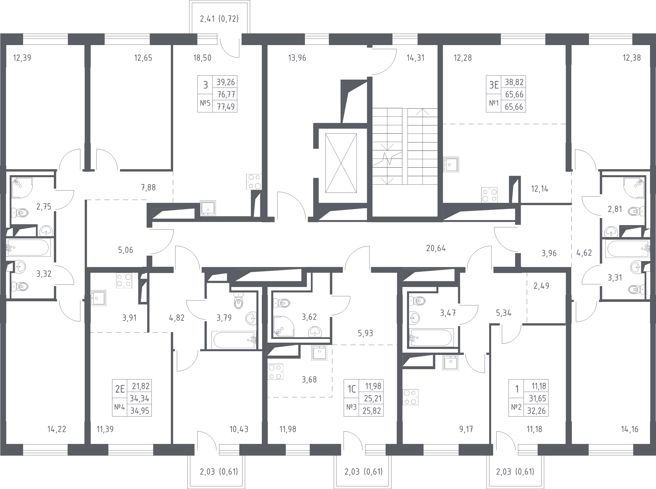 1-комнатная квартира, 32.26 м² - планировка этажа