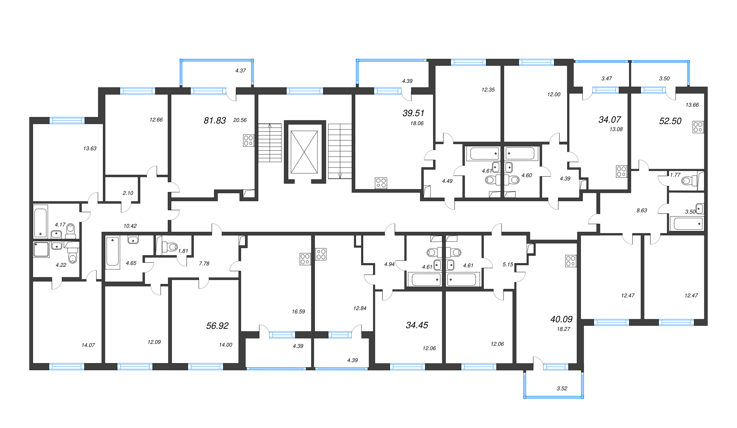 1-комнатная квартира, 34.45 м² в ЖК "ЮгТаун" - планировка этажа