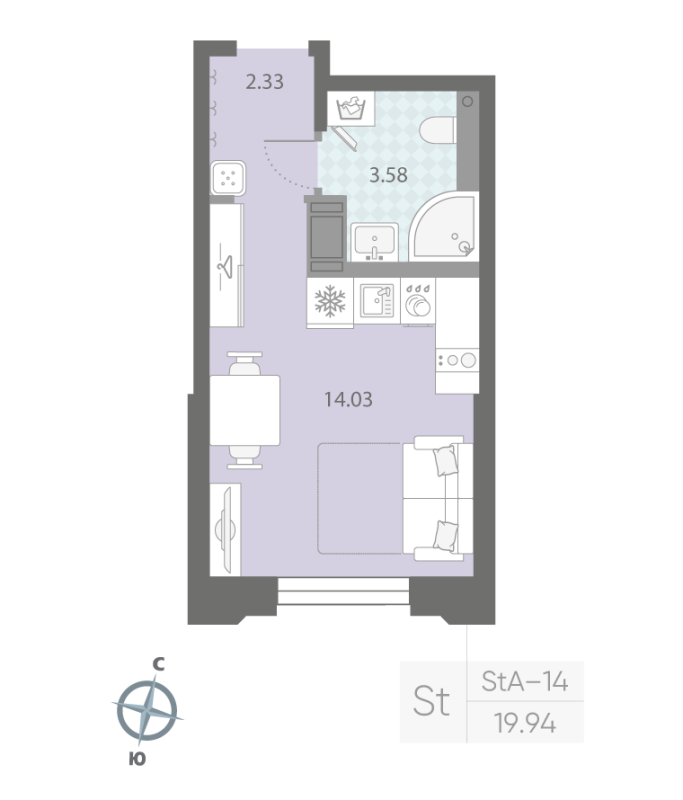 Квартира-студия, 19.94 м² в ЖК "Цивилизация на неве" - планировка, фото №1