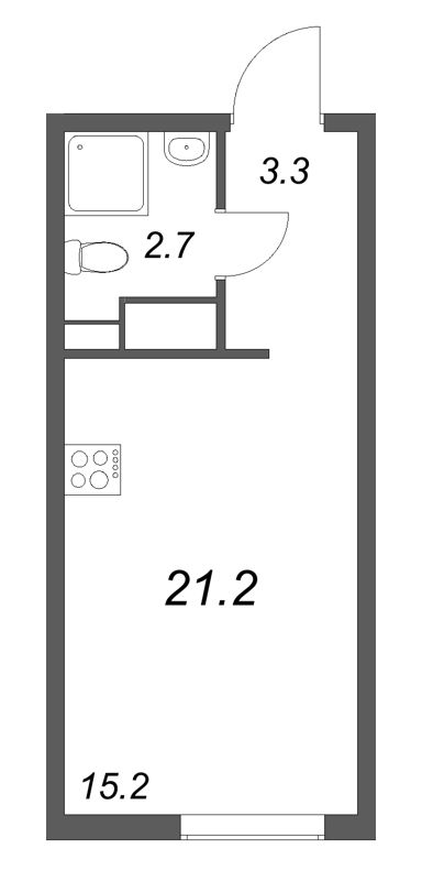 Квартира-студия, 21.2 м² в ЖК "Октябрьская набережная" - планировка, фото №1