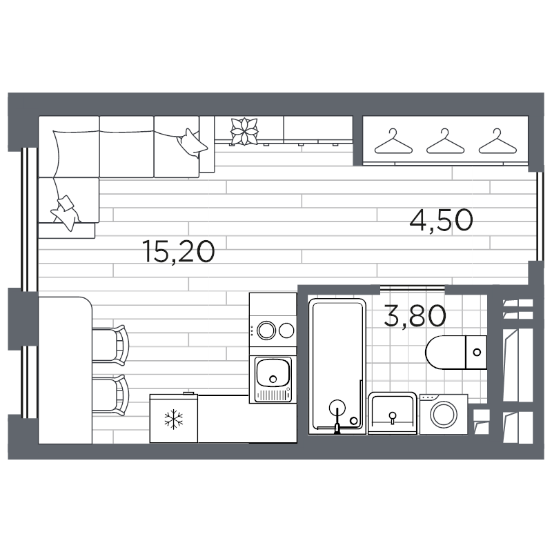 Квартира-студия, 23.5 м² в ЖК "PLUS Пулковский" - планировка, фото №1