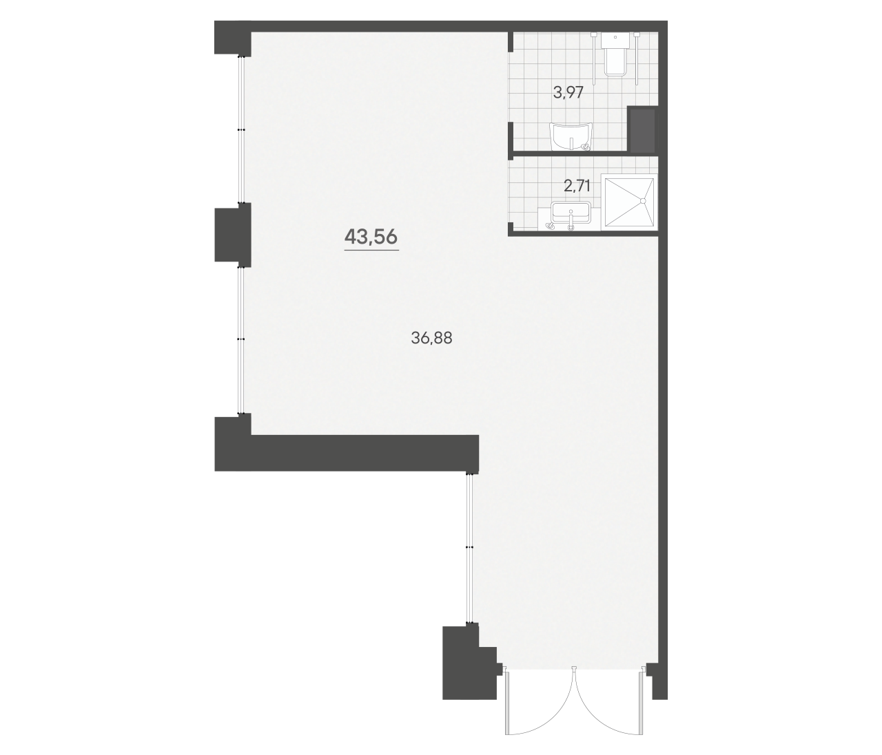 Помещение, 43.56 м² в ЖК "Альпен" - планировка, фото №1